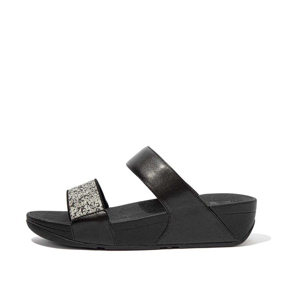 Fitflop Womens Slides - Lulu Shimmer Splash - Black - 894-KRMVFJ